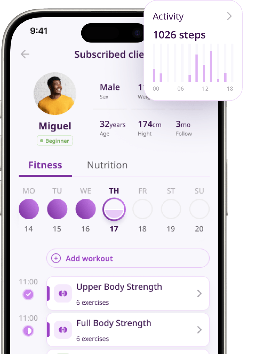 TAOS app: activity and weight screen